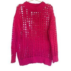 Urban Outfitters Pink Open Knit Crochet Fishnet Sweater Pullover Small Boho